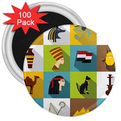 Egypt-travel-items-icons-set-flat-style 3  Magnets (100 Pack)