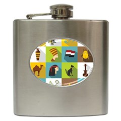 Egypt-travel-items-icons-set-flat-style Hip Flask (6 Oz)