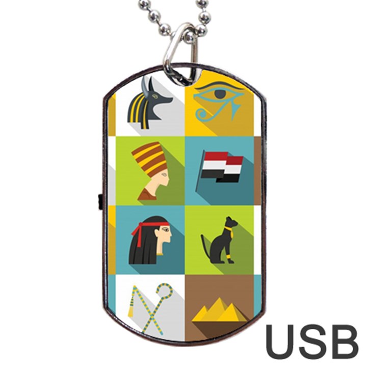 Egypt-travel-items-icons-set-flat-style Dog Tag USB Flash (One Side)