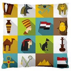 Egypt-travel-items-icons-set-flat-style Large Cushion Case (two Sides)