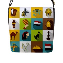 Egypt-travel-items-icons-set-flat-style Flap Closure Messenger Bag (l)