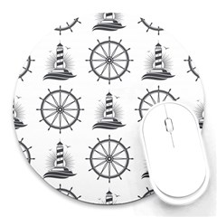 Marine-nautical-seamless-pattern-with-vintage-lighthouse-wheel Round Mousepad