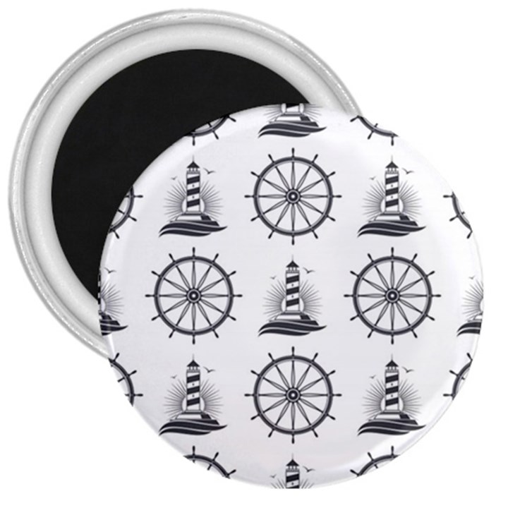 Marine-nautical-seamless-pattern-with-vintage-lighthouse-wheel 3  Magnets