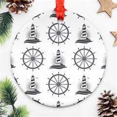 Marine-nautical-seamless-pattern-with-vintage-lighthouse-wheel Ornament (round) by Jancukart