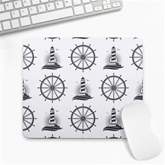 Marine-nautical-seamless-pattern-with-vintage-lighthouse-wheel Large Mousepad by Jancukart