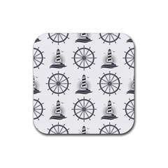 Marine-nautical-seamless-pattern-with-vintage-lighthouse-wheel Rubber Coaster (square) by Jancukart