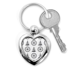 Marine-nautical-seamless-pattern-with-vintage-lighthouse-wheel Key Chain (heart) by Jancukart