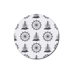 Marine-nautical-seamless-pattern-with-vintage-lighthouse-wheel Rubber Coaster (round)