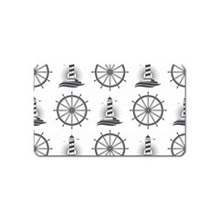 Marine-nautical-seamless-pattern-with-vintage-lighthouse-wheel Magnet (name Card) by Jancukart