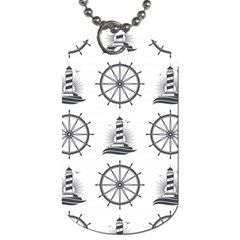 Marine-nautical-seamless-pattern-with-vintage-lighthouse-wheel Dog Tag (one Side)