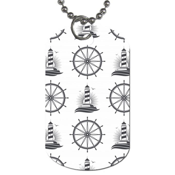 Marine-nautical-seamless-pattern-with-vintage-lighthouse-wheel Dog Tag (One Side)