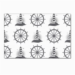 Marine-nautical-seamless-pattern-with-vintage-lighthouse-wheel Postcards 5  X 7  (pkg Of 10) by Jancukart