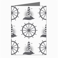 Marine-nautical-seamless-pattern-with-vintage-lighthouse-wheel Greeting Cards (pkg Of 8)