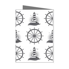 Marine-nautical-seamless-pattern-with-vintage-lighthouse-wheel Mini Greeting Cards (pkg Of 8)