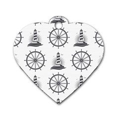 Marine-nautical-seamless-pattern-with-vintage-lighthouse-wheel Dog Tag Heart (one Side)