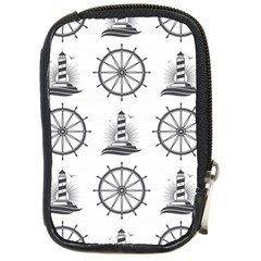 Marine-nautical-seamless-pattern-with-vintage-lighthouse-wheel Compact Camera Leather Case