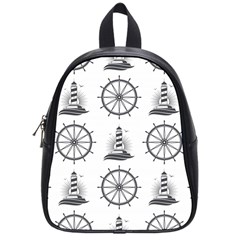 Marine-nautical-seamless-pattern-with-vintage-lighthouse-wheel School Bag (small)