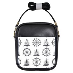 Marine-nautical-seamless-pattern-with-vintage-lighthouse-wheel Girls Sling Bag