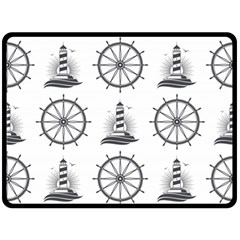 Marine-nautical-seamless-pattern-with-vintage-lighthouse-wheel Fleece Blanket (large) 