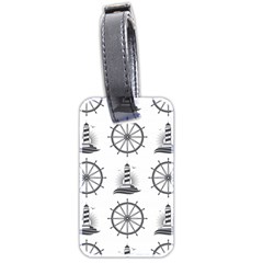 Marine-nautical-seamless-pattern-with-vintage-lighthouse-wheel Luggage Tag (two Sides) by Jancukart