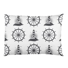 Marine-nautical-seamless-pattern-with-vintage-lighthouse-wheel Pillow Case (two Sides) by Jancukart