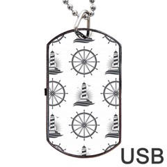 Marine-nautical-seamless-pattern-with-vintage-lighthouse-wheel Dog Tag Usb Flash (one Side)