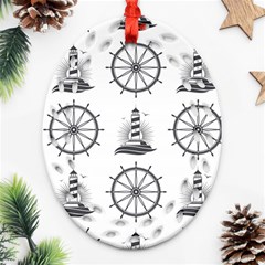 Marine-nautical-seamless-pattern-with-vintage-lighthouse-wheel Oval Filigree Ornament (two Sides) by Jancukart