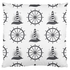 Marine-nautical-seamless-pattern-with-vintage-lighthouse-wheel Large Cushion Case (two Sides)