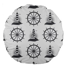 Marine-nautical-seamless-pattern-with-vintage-lighthouse-wheel Large 18  Premium Round Cushions