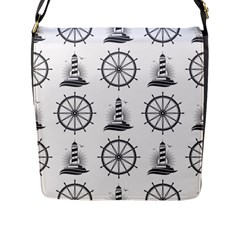 Marine-nautical-seamless-pattern-with-vintage-lighthouse-wheel Flap Closure Messenger Bag (l)