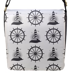 Marine-nautical-seamless-pattern-with-vintage-lighthouse-wheel Flap Closure Messenger Bag (s)