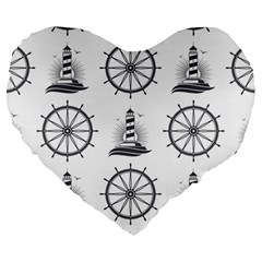 Marine-nautical-seamless-pattern-with-vintage-lighthouse-wheel Large 19  Premium Flano Heart Shape Cushions by Jancukart