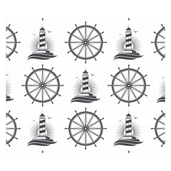 Marine-nautical-seamless-pattern-with-vintage-lighthouse-wheel Double Sided Flano Blanket (small) 