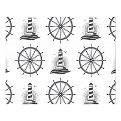 Marine-nautical-seamless-pattern-with-vintage-lighthouse-wheel Double Sided Flano Blanket (large) 