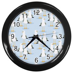 Cute-seagulls-seamless-pattern-light-blue-background Wall Clock (black)