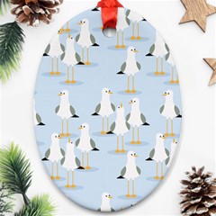 Cute-seagulls-seamless-pattern-light-blue-background Oval Ornament (two Sides)