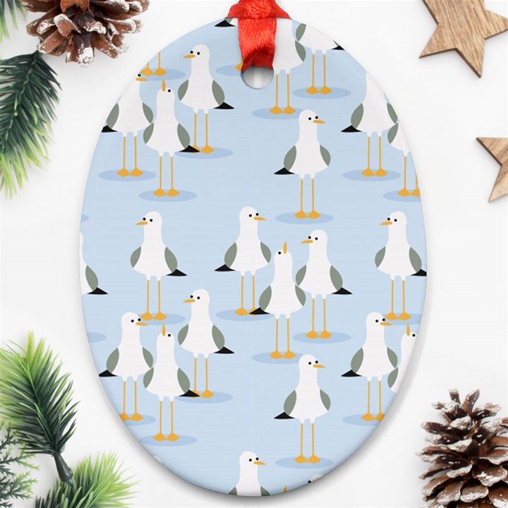 Cute-seagulls-seamless-pattern-light-blue-background Oval Ornament (Two Sides)