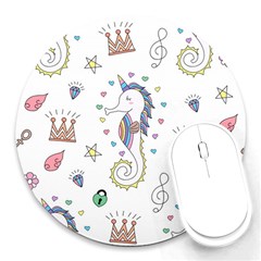 Seamless-pattern-cute-unicorn-cartoon-hand-drawn Round Mousepad