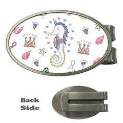 Seamless-pattern-cute-unicorn-cartoon-hand-drawn Money Clips (oval) 