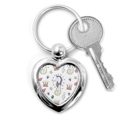 Seamless-pattern-cute-unicorn-cartoon-hand-drawn Key Chain (heart)