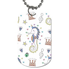 Seamless-pattern-cute-unicorn-cartoon-hand-drawn Dog Tag (one Side)