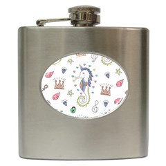 Seamless-pattern-cute-unicorn-cartoon-hand-drawn Hip Flask (6 Oz)