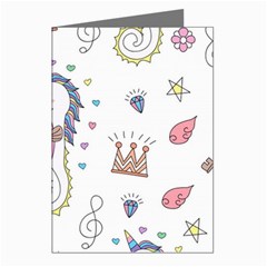 Seamless-pattern-cute-unicorn-cartoon-hand-drawn Greeting Cards (pkg Of 8)