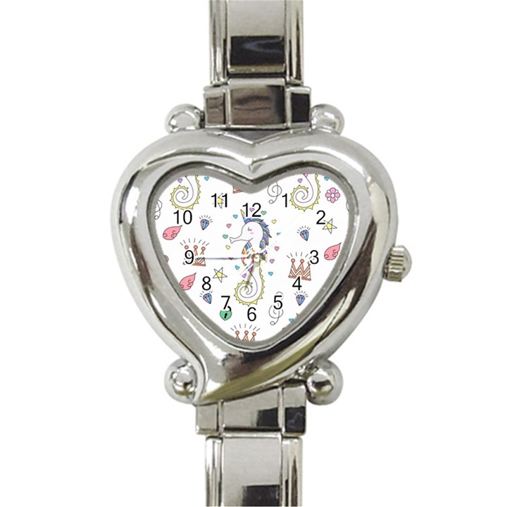 Seamless-pattern-cute-unicorn-cartoon-hand-drawn Heart Italian Charm Watch