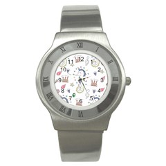 Seamless-pattern-cute-unicorn-cartoon-hand-drawn Stainless Steel Watch