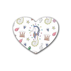 Seamless-pattern-cute-unicorn-cartoon-hand-drawn Rubber Coaster (heart)