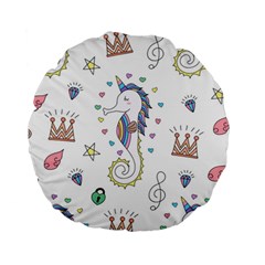 Seamless-pattern-cute-unicorn-cartoon-hand-drawn Standard 15  Premium Round Cushions