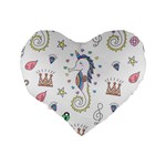 Seamless-pattern-cute-unicorn-cartoon-hand-drawn Standard 16  Premium Flano Heart Shape Cushions Back