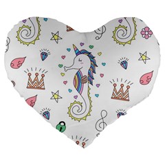 Seamless-pattern-cute-unicorn-cartoon-hand-drawn Large 19  Premium Flano Heart Shape Cushions