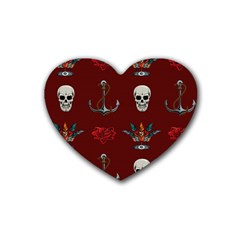 Tattoo-old-school-background-pattern Rubber Heart Coaster (4 Pack)